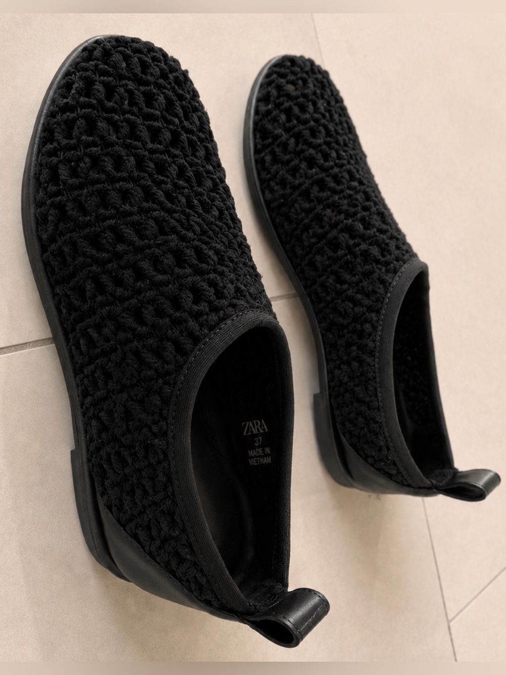 ZARA NWOT Black Crochet Slip-On flats/shoes